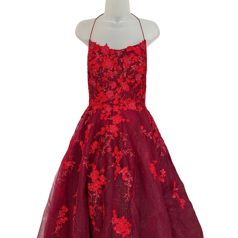 Ellie Wilde Mon Cheri Fairy Romantic Whimsy red Sequin Ball Gown Prom Dress 14